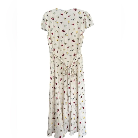 GAP x Doen Cream White Floral Midi Dress Cap Sleeves V Neck Size 14 - Picture 4 of 6